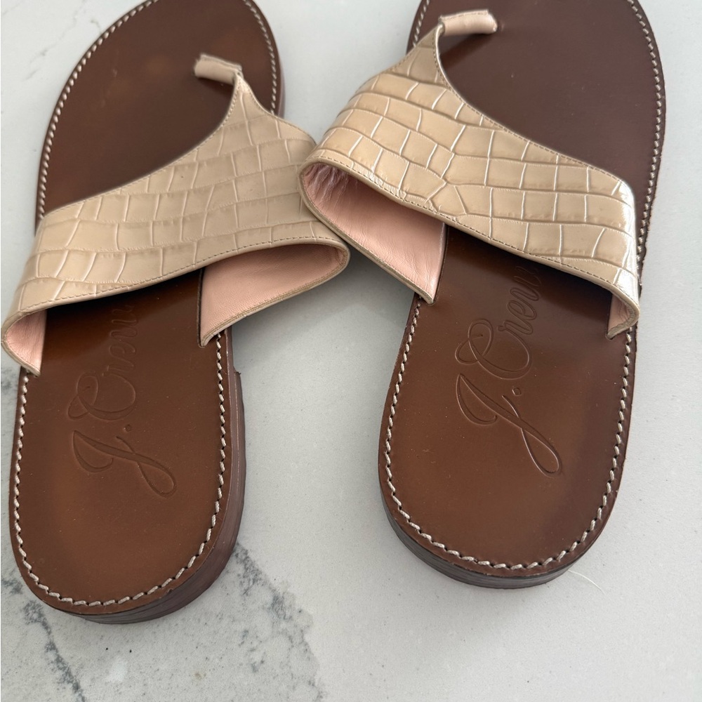 J. Crew Beige Croc-Embossed Sandals